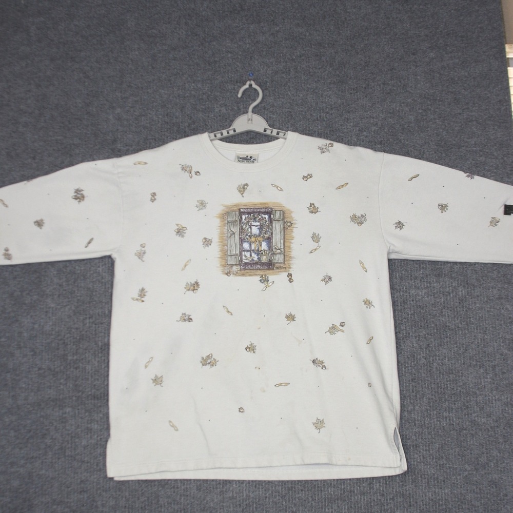 VTG Northern Reflections Sweatshirt Womens L Long Sleeve Window Wreath Oversized